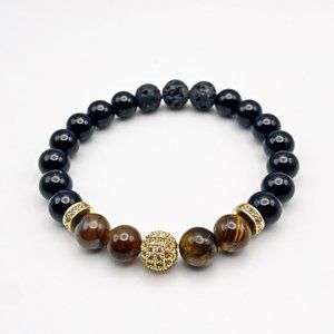 Gold Bead Tiger Eye and Black Jasper Aromatherapy Diffuser Bracelets